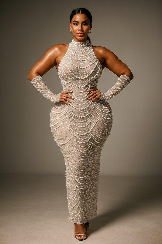 Elegance Y3710-B – Pearl & Rhinestone Ball Gown Prom Dress