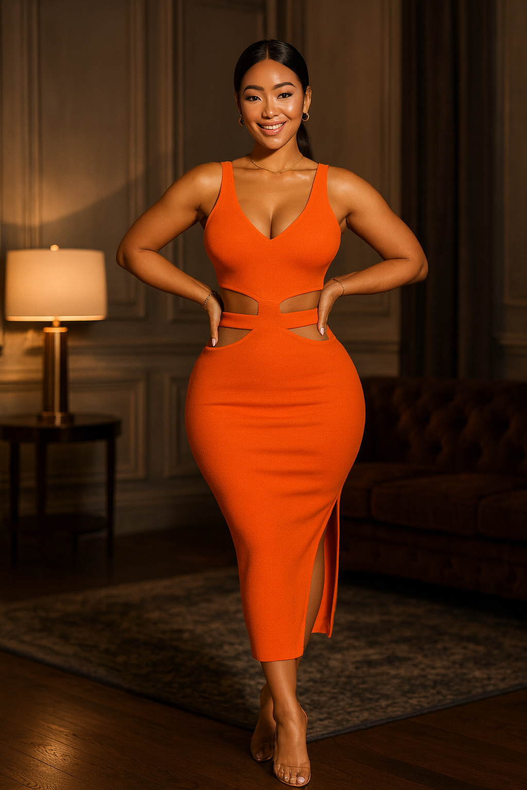 Amoura Cut-Out Knit Bodycon Dress – Sexy Summer Split Midi